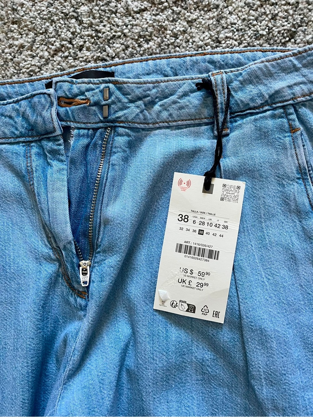 Zara Light Blue Wide Leg Jeans